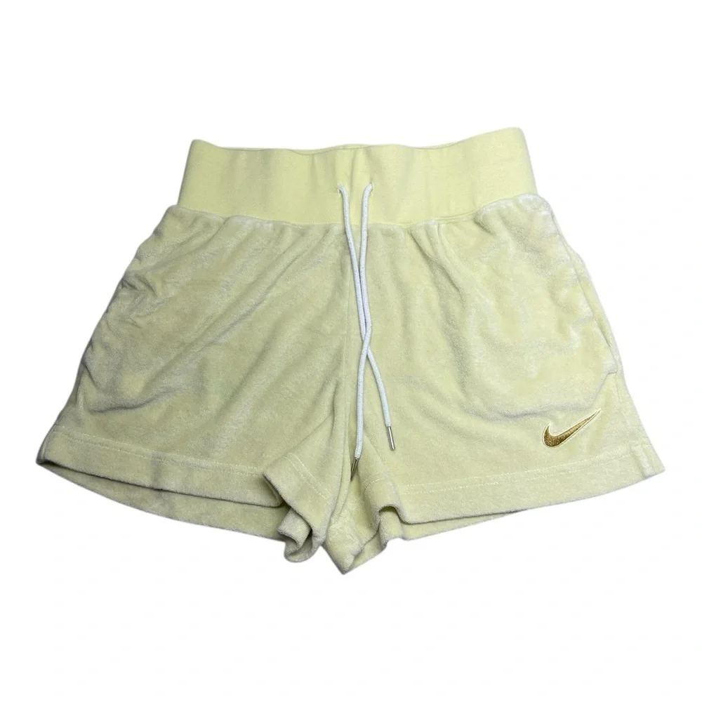 Nike Yellow Terry Cloth Retro 2” Inseam High Waist Shorts Women’s Size Small